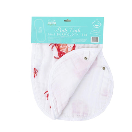 Gift Set: Pink Crab Baby Muslin Swaddle Blanket and Burp Cloth/Bib Combo by Little Hometown - Vysn