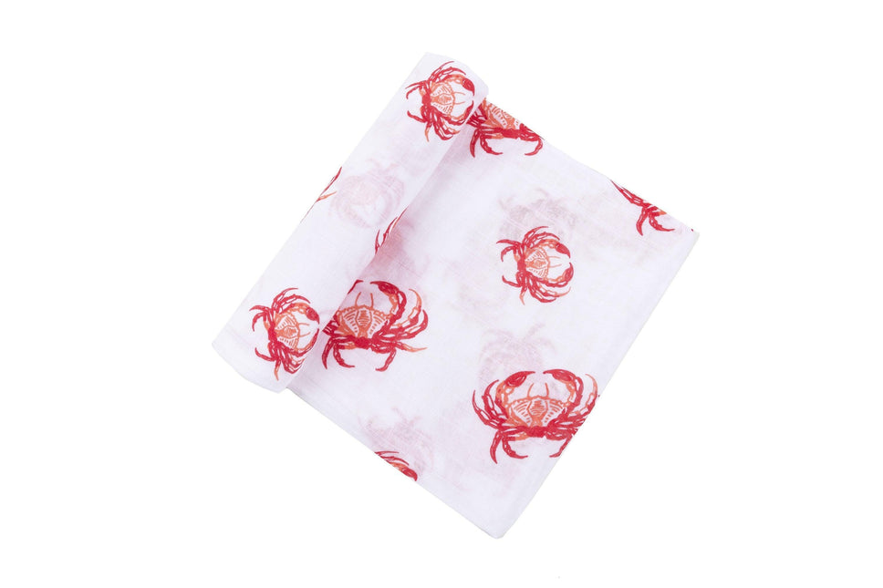 Gift Set: Pink Crab Baby Muslin Swaddle Blanket and Burp Cloth/Bib Combo by Little Hometown - Vysn