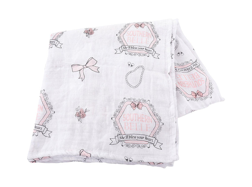 Gift Set: Southern Belle Baby Muslin Swaddle Blanket and Burp Cloth/Bib Combo by Little Hometown - Vysn
