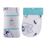 Gift Set: Southern Gentleman Baby Muslin Swaddle Blanket and Burp Cloth/Bib Combo by Little Hometown - Vysn