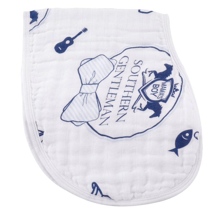 Gift Set: Southern Gentleman Baby Muslin Swaddle Blanket and Burp Cloth/Bib Combo by Little Hometown - Vysn