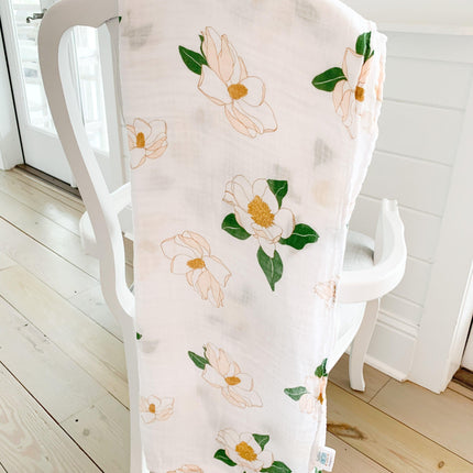 Gift Set: Southern Magnolia Baby Muslin Swaddle Blanket and Burp Cloth/Bib Combo by Little Hometown - Vysn