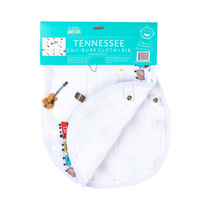 Gift Set: Tennessee Baby Muslin Swaddle Blanket and Burp Cloth/Bib Combo by Little Hometown - Vysn
