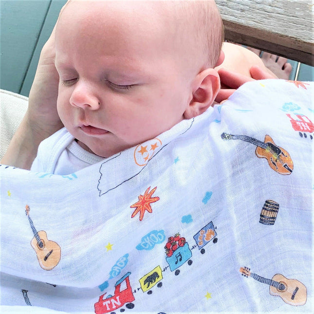 Gift Set: Tennessee Baby Muslin Swaddle Blanket and Burp Cloth/Bib Combo by Little Hometown - Vysn