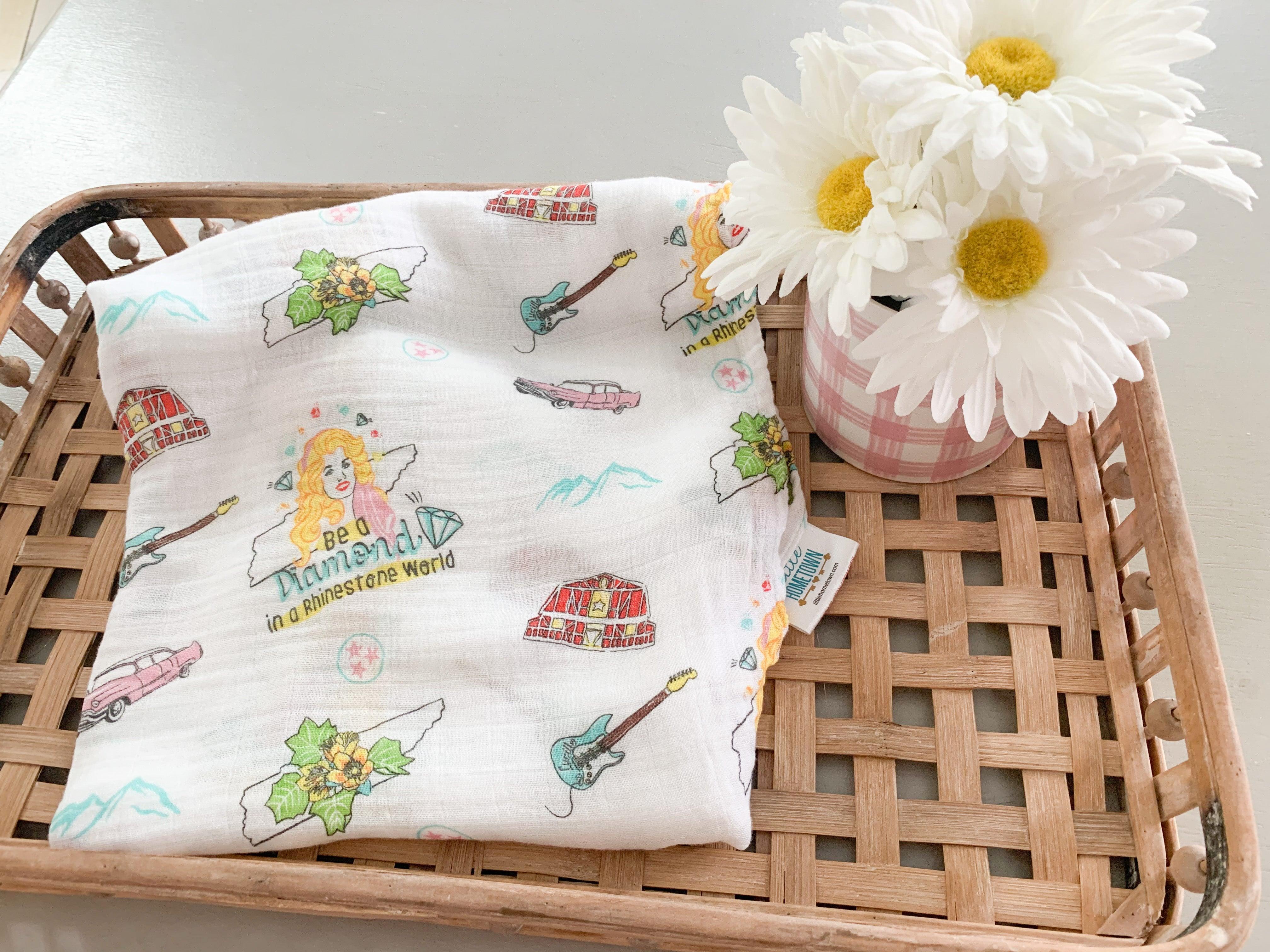 Gift Set: Tennessee Baby Muslin Swaddle Blanket and Burp Cloth/Bib Combo (Floral) by Little Hometown - Vysn