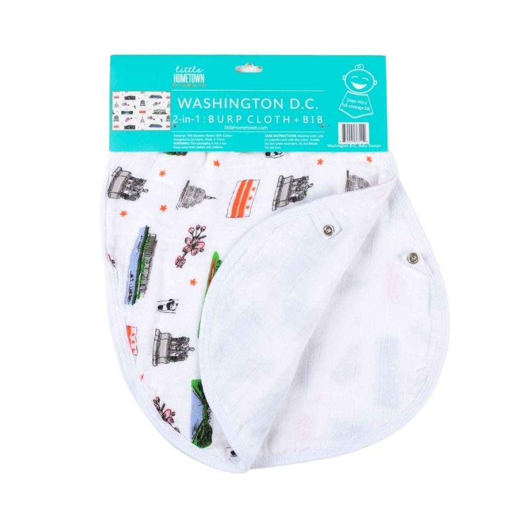 Gift Set: Washington D.C. Baby Muslin Swaddle Blanket and Burp Cloth/Bib Combo by Little Hometown - Vysn