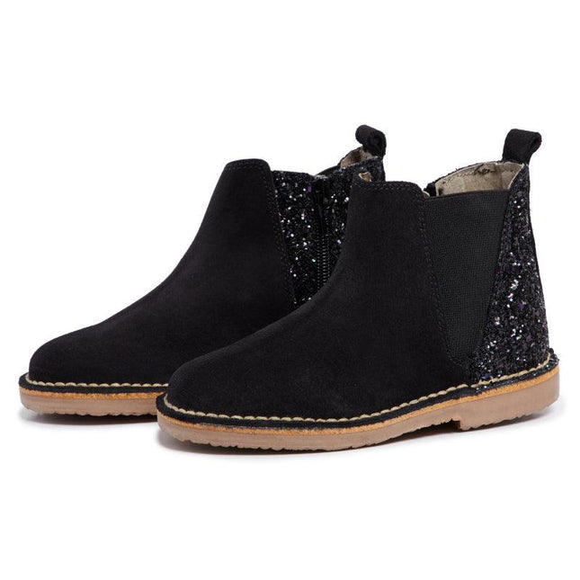 Glitter and Suede Chelsea Boots in Black by childrenchic - Vysn