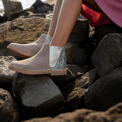 Glitter and Suede Chelsea Boots in Taupe by childrenchic - Vysn