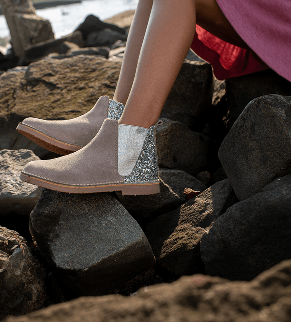 Glitter and Suede Chelsea Boots in Taupe by childrenchic - Vysn