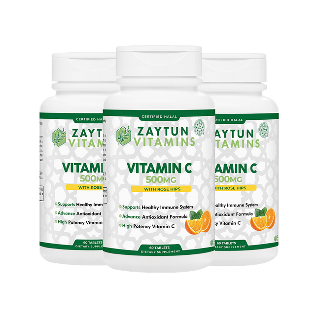 Halal Vitamin C 500mg Tablets (3-Pack) by Zaytun Vitamins - Vysn