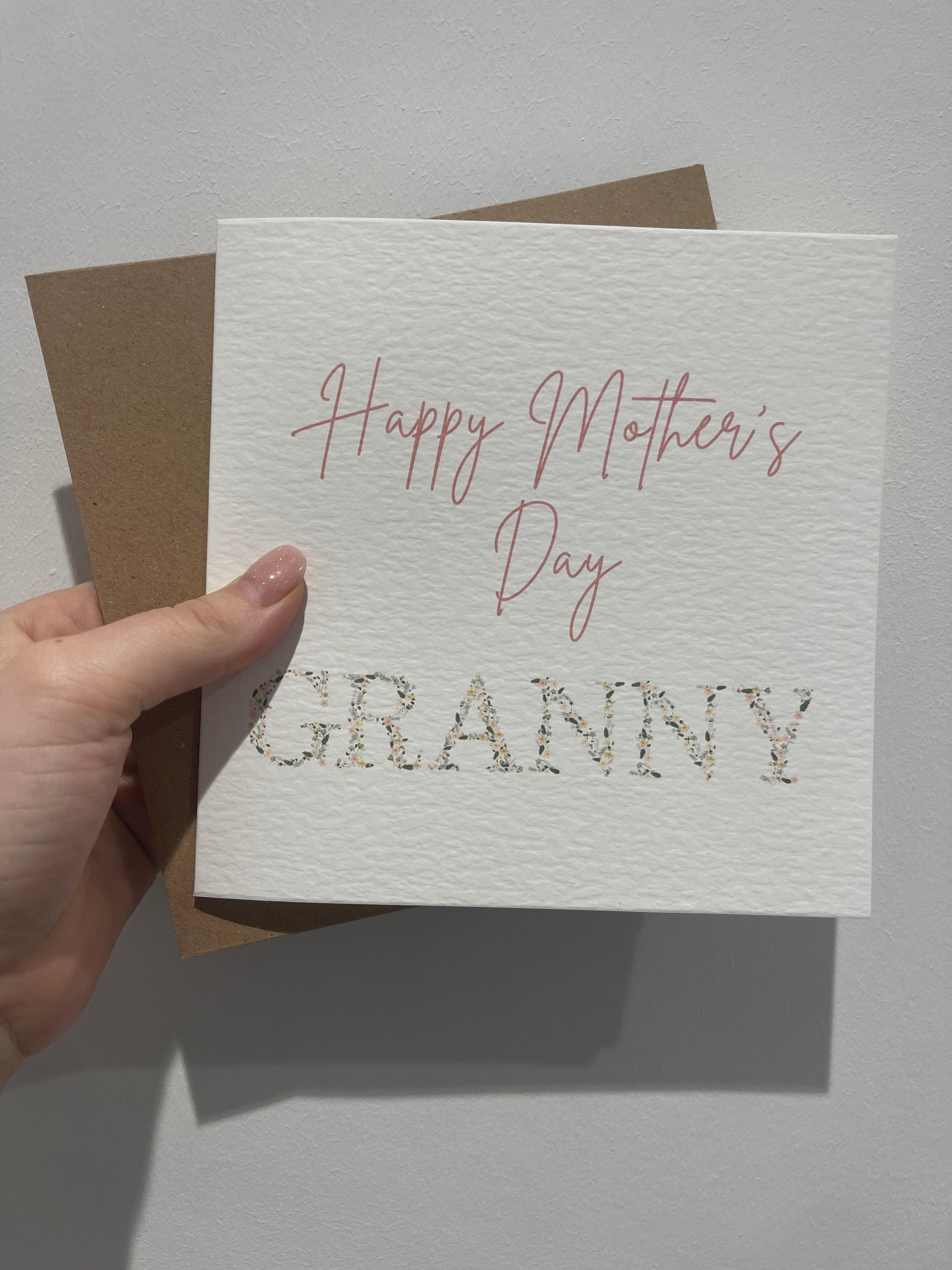 Happy Mothers Day Granny Pink Floral Letters Mothers Day Cute Funny Humorous Hammered Card & Envelope by WinsterCreations™ Official Store - Vysn