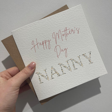 Happy Mothers Day Nanny Pink Floral Letters Mothers Day Cute Funny Humorous Hammered Card & Envelope by WinsterCreations™ Official Store - Vysn