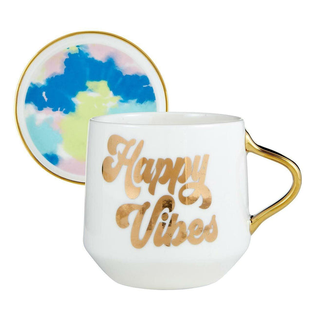Happy Vibes Mug & Coaster Lid in Groovy Tie-Dye by The Bullish Store - Vysn