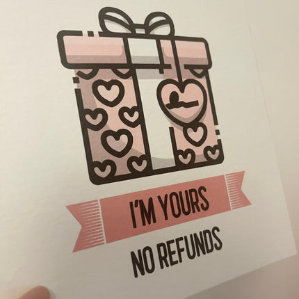 I'm Yours No Refunds Valentines Day Funny Humorous Hammered Card & Envelope by WinsterCreations™ Official Store - Vysn
