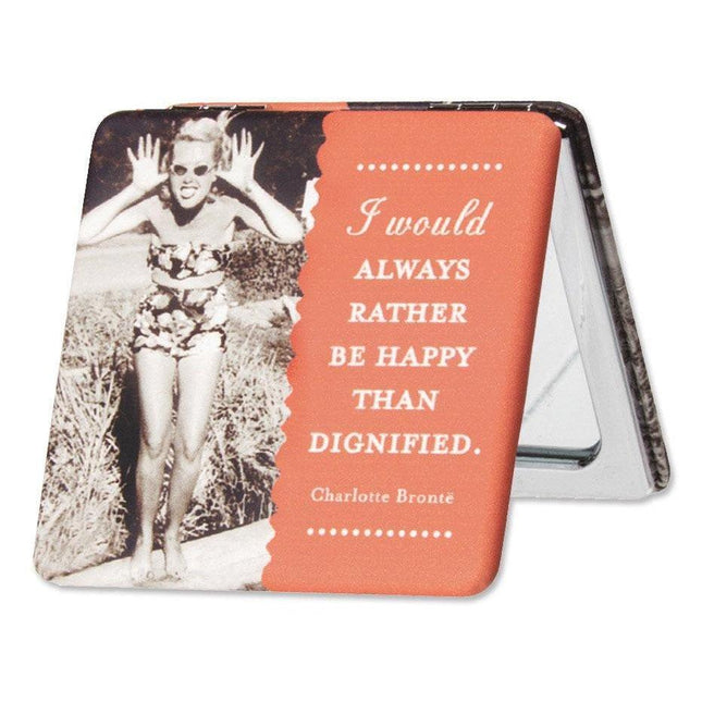 I Would Always Rather Be Happy Than Be Dignified Compact Mirror in Orange by The Bullish Store - Vysn