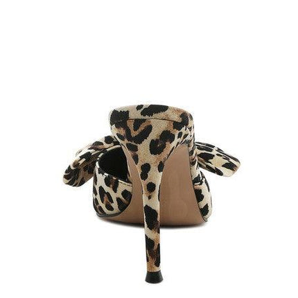 Joelle High Heel Bow Tie Leopard Print Mules by Blak Wardrob - Vysn
