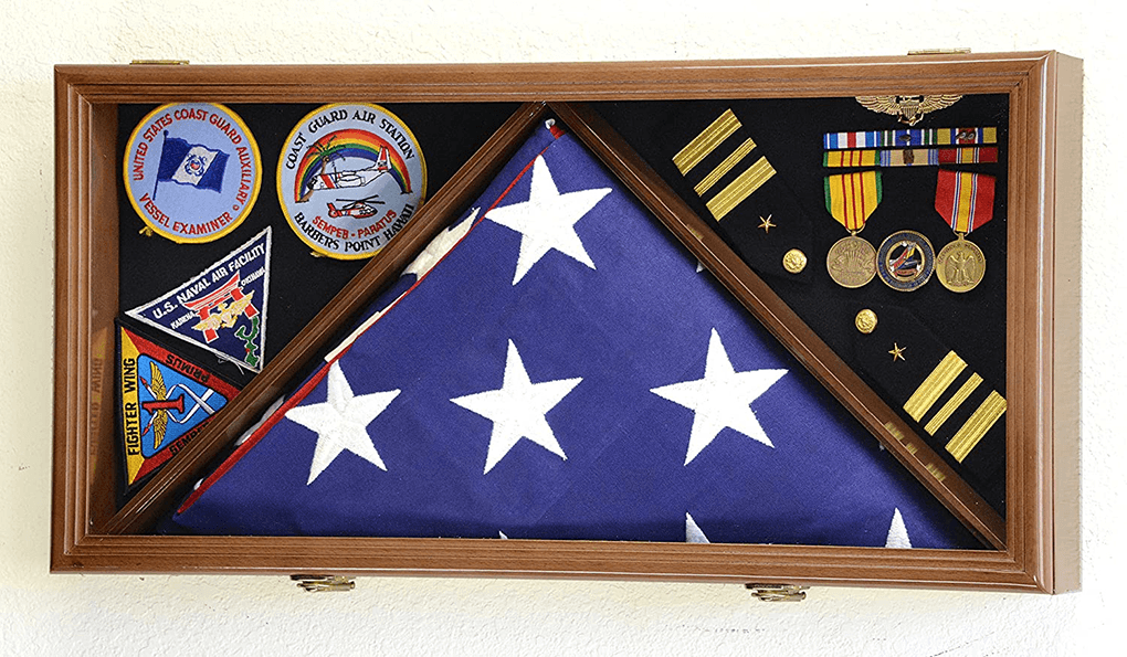 Large Flag & Medals Military Pins Patches Insignia Holds up to 5x9 Flag Display Case Frame by The Military Gift Store - Vysn