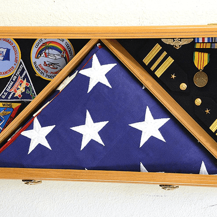 Large Flag & Medals Military Pins Patches Insignia Holds up to 5x9 Flag (Oak Finish) by The Military Gift Store - Vysn