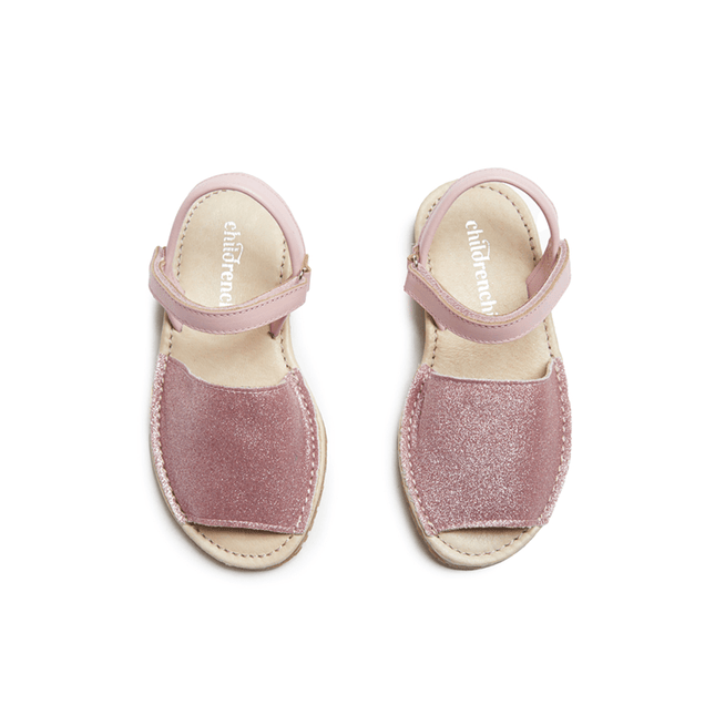 Leather Sandals in Pink Glitter by childrenchic - Vysn