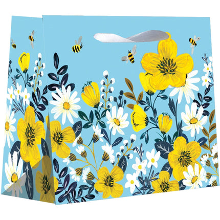 Medium Floral Gift Bags, Bumble Bees & Daisies with Glitter Accents by Present Paper - Vysn