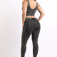 Mineral Washed Crop Top And Leggings Set - Vysn