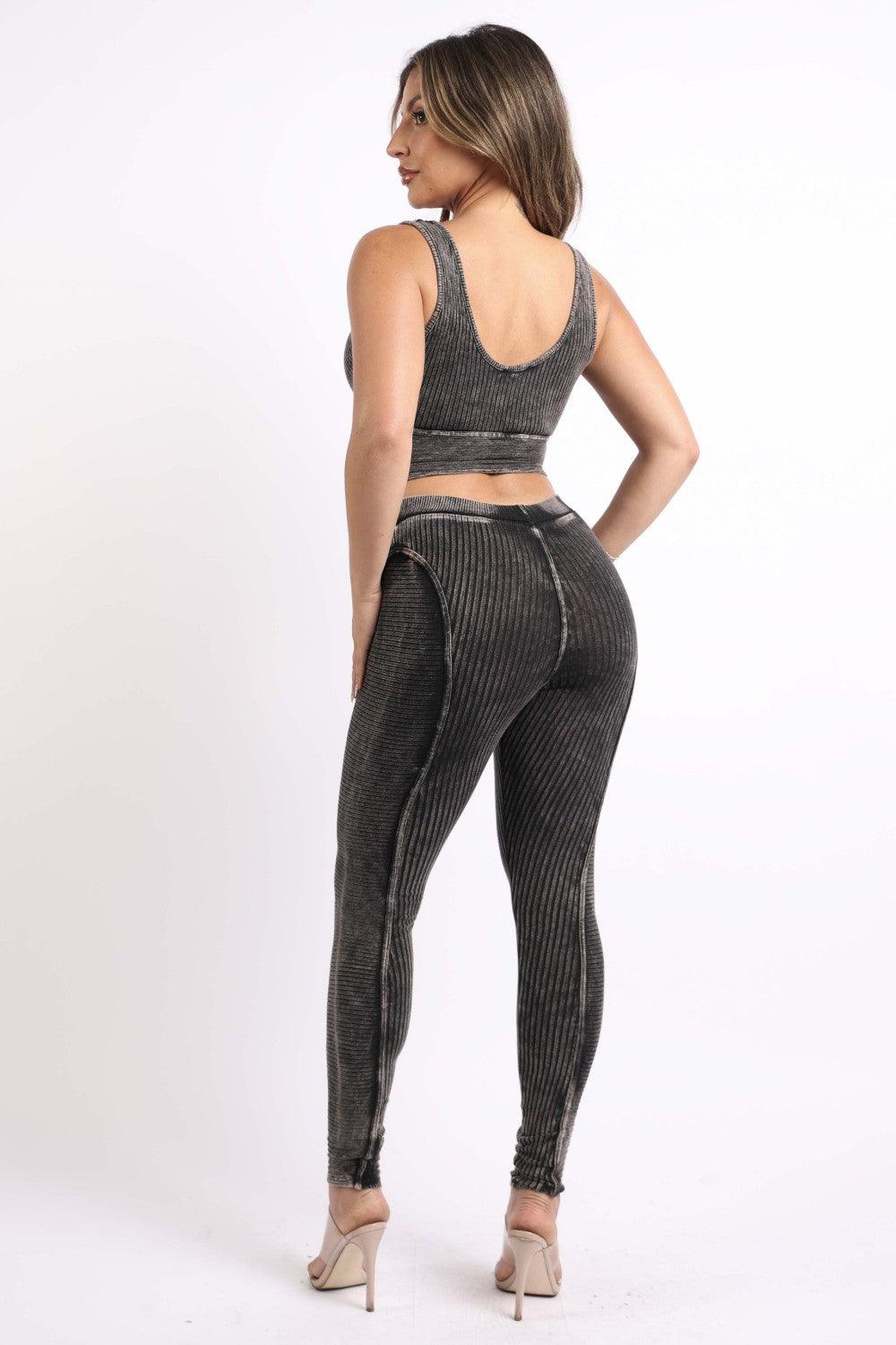 Mineral Washed Crop Top And Leggings Set - Vysn