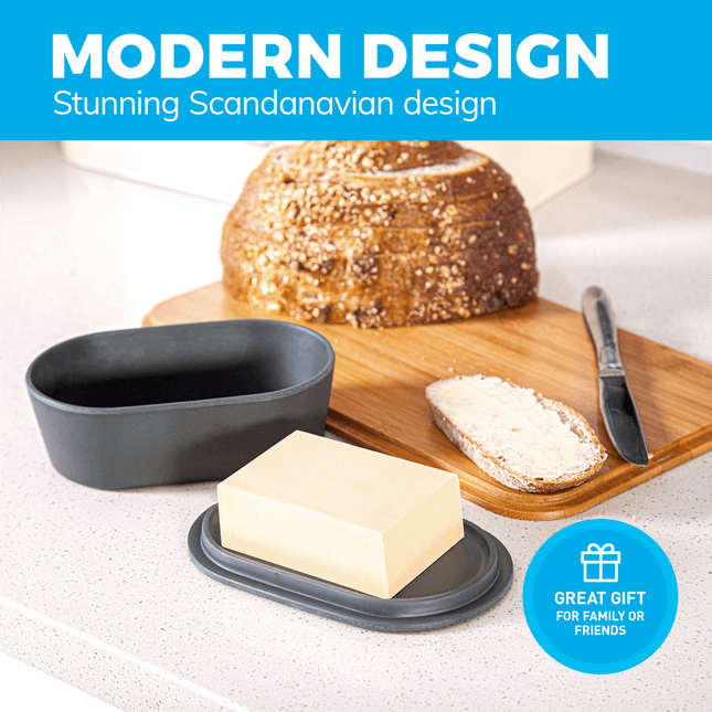 Modern Bamboo Butter Dish with Lid - Dishwasher Safe - Perfectly Sized For Large European Style Butters by Cooler Kitchen - Vysn