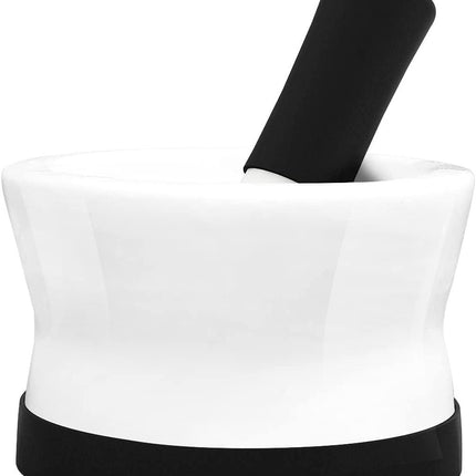Mortar and Pestle Set - Small EZ-Grip Silicone & Porcelain Mortar With Non-Slip Scratch Proof Silicone Base - herb or spice grinder, pill crusher grinder or molcajete - NEW DESIGN - Dishwasher Safe by Cooler Kitchen - Vysn