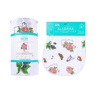 Muslin Baby Swaddle Blanket & Bib Gift Set: Alabama Floral by Little Hometown - Vysn