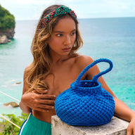 Naga Macrame Bucket Bag, in Azure Blue by BrunnaCo - Vysn