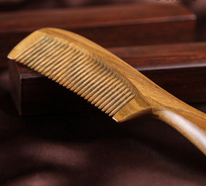Natural Green Sandalwood Peach Wood Anti Static Pocket Hair Beard Handmade Comb by Plugsus Home Furniture - Vysn