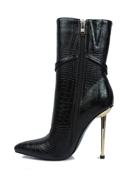 Nicole Croc Patterned High Heeled Ankle Boots by Blak Wardrob - Vysn