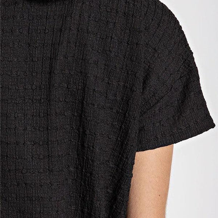 Peter pan collar textured knit button down top - Vysn