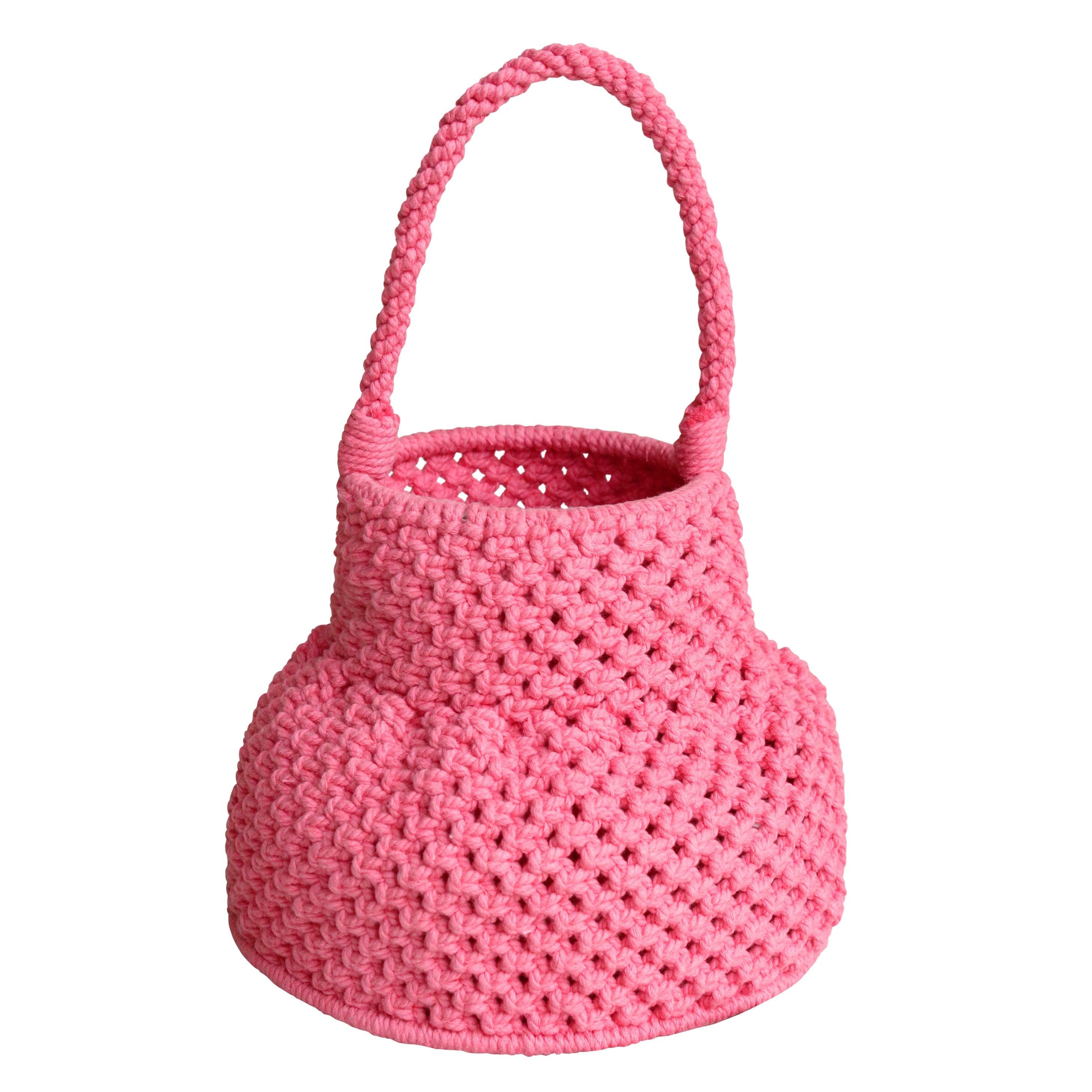 Petite Naga Macrame Bucket Bag, in Candy Pink by BrunnaCo - Vysn