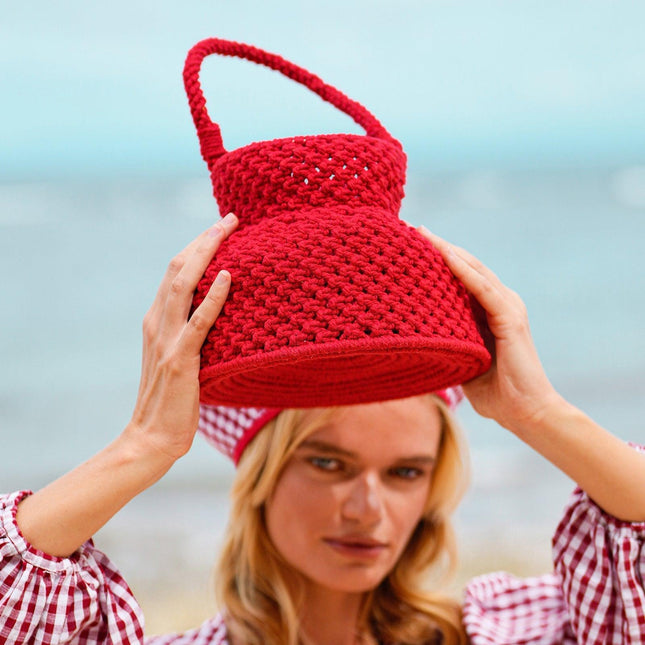 PETITE NAGA Macrame Bucket Bag In Red by BrunnaCo - Vysn