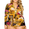 Plus gold & floral pattern print belted romer - Vysn