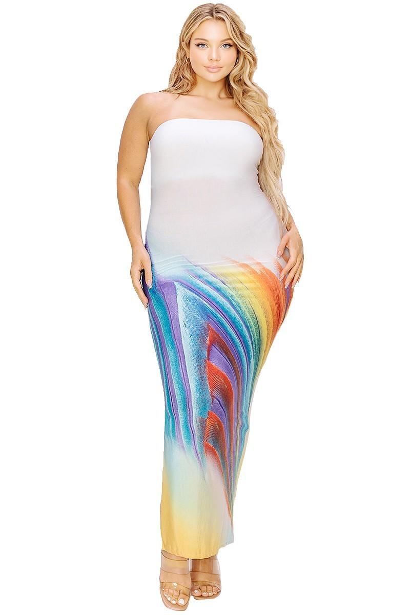 Plus sleeveless color gradient tube top maxi dress - Vysn