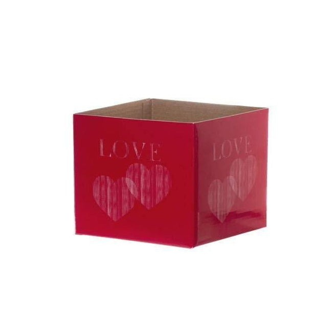 Posy Box Mini Love 2 Hearts Red White (13x12cmH) by Tshirt Unlimited - Vysn