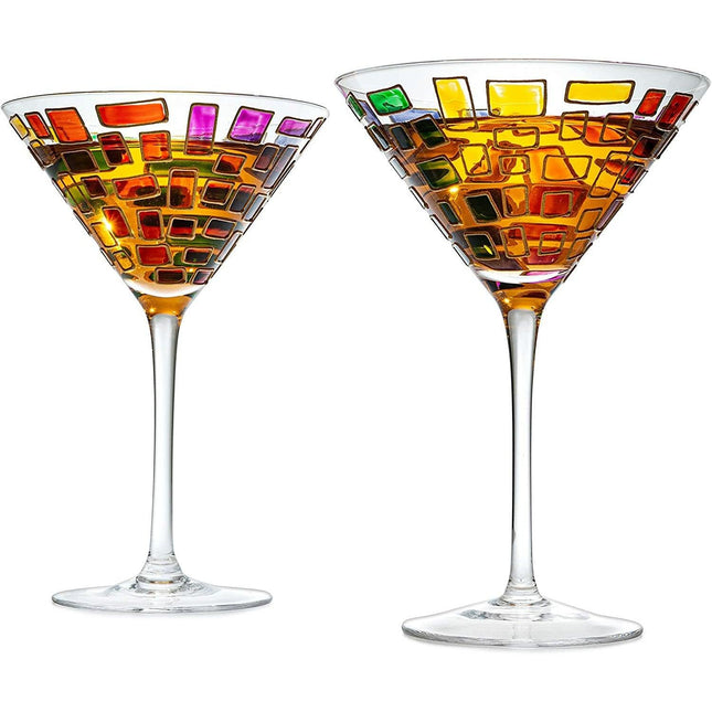 Renaissance Holiday Stained Glass Windows, Artisanal Hand Painted Glassware - The Wine Savant - Gift Idea Her, Him, Birthday, Mom, Housewarming, Gifts Ideas for Women & Men (Martini Glasses) by The Wine Savant - Vysn