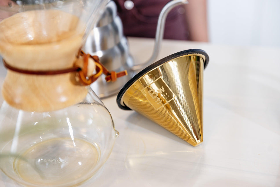 Reusable Pour Over Coffee Filter for Chemex and Hario V60 (Gold) by Barista Warrior - Vysn