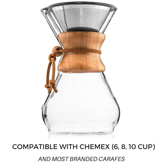 Reusable Pour Over Coffee Filter for Chemex and Hario V60 (Silver) by Barista Warrior - Vysn