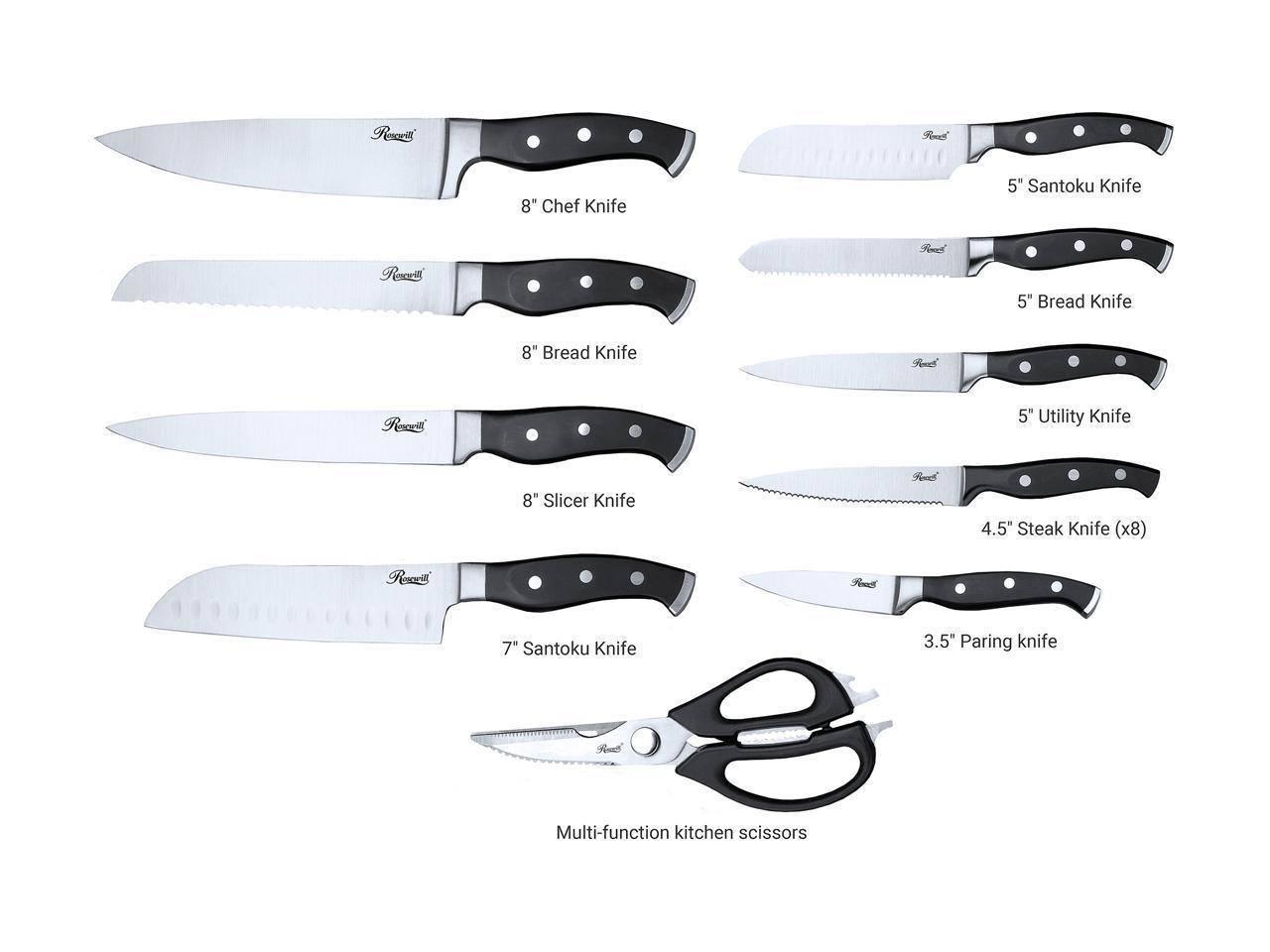 Rosewill 18 Piece Stainless Steel Cutlery Knife Set with Kitchen Shears by Blak Hom - Vysn