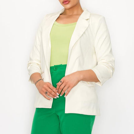 Ruched Sleeves Solid Blazer - VYSN