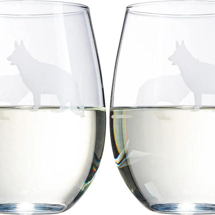 Set of 2 Dog Stemless German Shepherd Wine Glasses by The Wine Savant - Puppy & Doggy Lover for Him and Her Dogs Silhouette - Glass Gifts Etched Tumblers for Anniversary, Wedding, Home Bar Gifts by The Wine Savant - Vysn