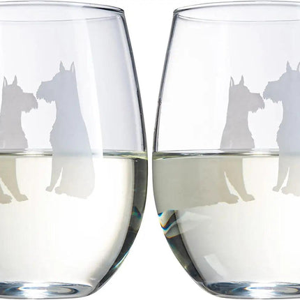 Set of 2 Dog Stemless Schnauzer Wine Glasses by The Wine Savant - Puppy & Doggy Lover for Him and Her Dogs Silhouette - Glass Gifts Etched Tumblers for Anniversary, Wedding, Bar Gifts Schnauzer Snout by The Wine Savant - Vysn