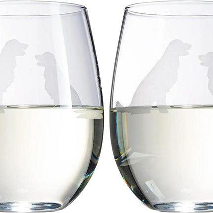 Set of 2 Golden Retriever Dog Stemless Wine Glasses by The Wine Savant - Yellow or Golden Retriever Lover Him & Her - Dogs Silhouette - Glass Gifts Etched Tumblers for Anniversary, Home Bar Gifts by The Wine Savant - Vysn