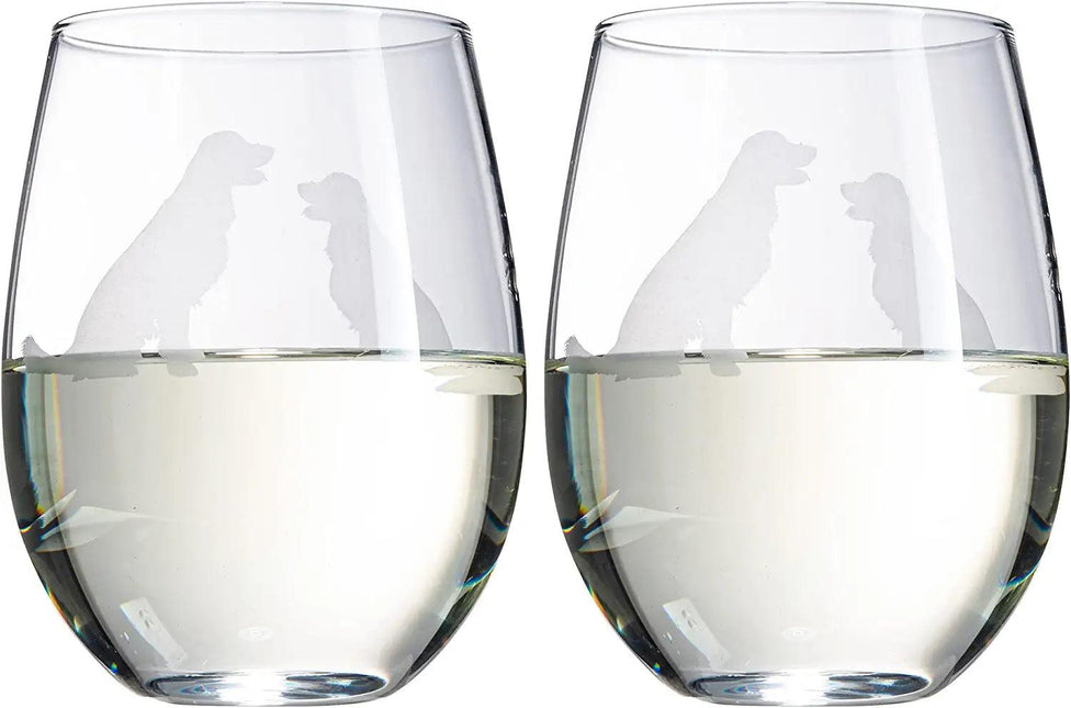 Set of 2 Golden Retriever Dog Stemless Wine Glasses by The Wine Savant - Yellow or Golden Retriever Lover Him & Her - Dogs Silhouette - Glass Gifts Etched Tumblers for Anniversary, Home Bar Gifts by The Wine Savant - Vysn