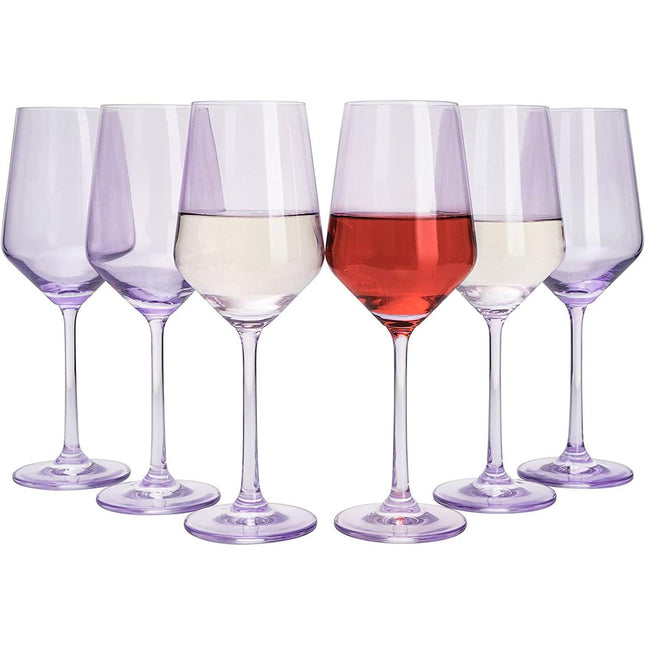 Set of 6 Colored Wine Glasses - 12 oz Hand Blown Italian Style Crystal Bordeaux Wine Glasses - Premium Stemmed Colored Glassware - Unique Drinking Glasses (6, Lavender Purple) by The Wine Savant - Vysn