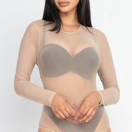 Sexy Sheer Mesh Long Sleeve Bodysuit - VYSN