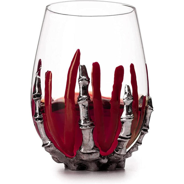 Skeleton Wine Glass, Bloody Hand Wine Skull Glass - 12oz Skeleton Glasses 5" H, Goth Gifts, Skeleton Gifts, Skeleton Decor, Spooky Wine Gift Set, Themed Parties! by The Wine Savant - Vysn